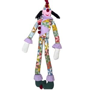 Vintage Handmade Patchwork Clown Doll Large 41 Inch Folk Art Harlequin Plush Toy
